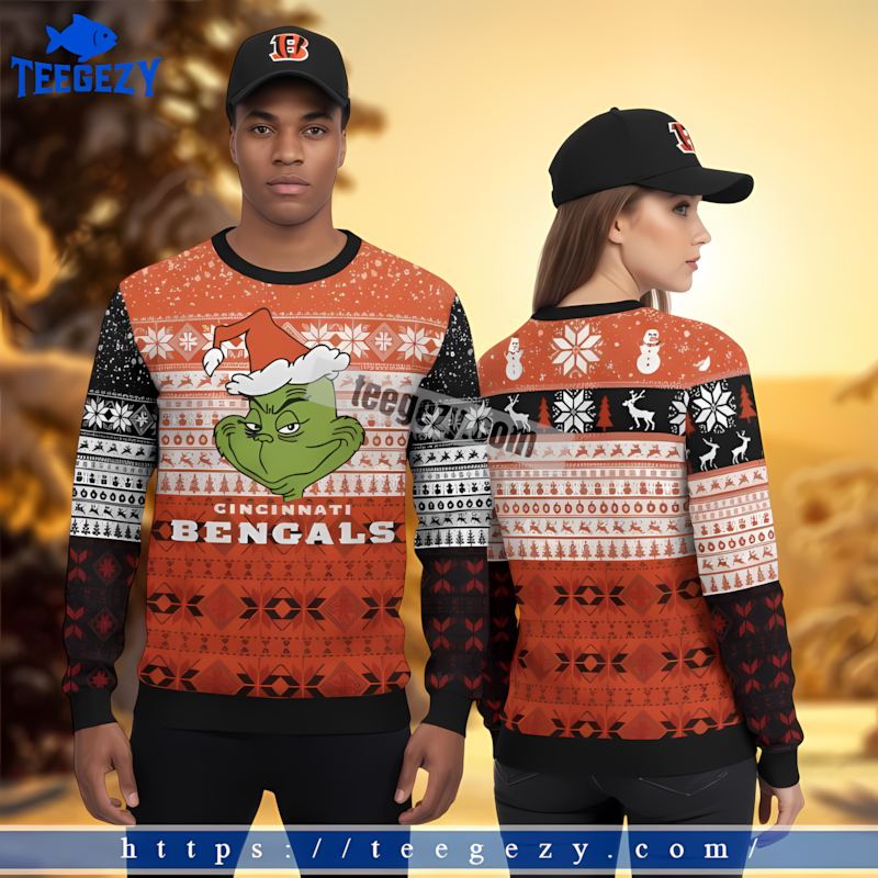 Santa Grinch Cincinnati Bengals Black Orange Mens Xmas Sweaters Santa Grinch Cincinnati Bengals Black Orange Mens Xmas Sweaters