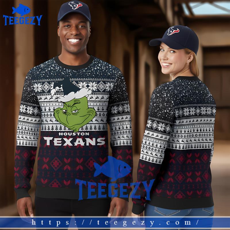 Santa Grinch Houston Texans Black Red Mens Ugly Christmas Sweater