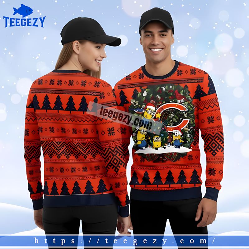 Santa Minion Chicago Bears Blue Orange Cute Ugly Christmas Sweater Santa Minion Chicago Bears Blue Orange Cute Ugly Christmas Sweater