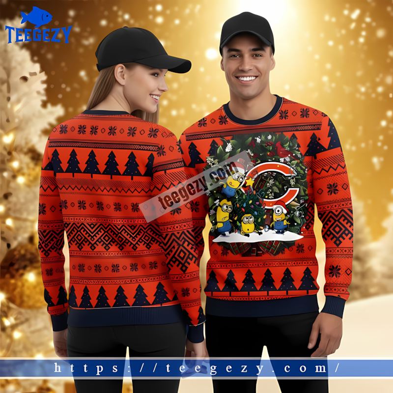 Santa Minion Chicago Bears Blue Orange Cute Ugly Christmas Sweater Santa Minion Chicago Bears Blue Orange Cute Ugly Christmas Sweater