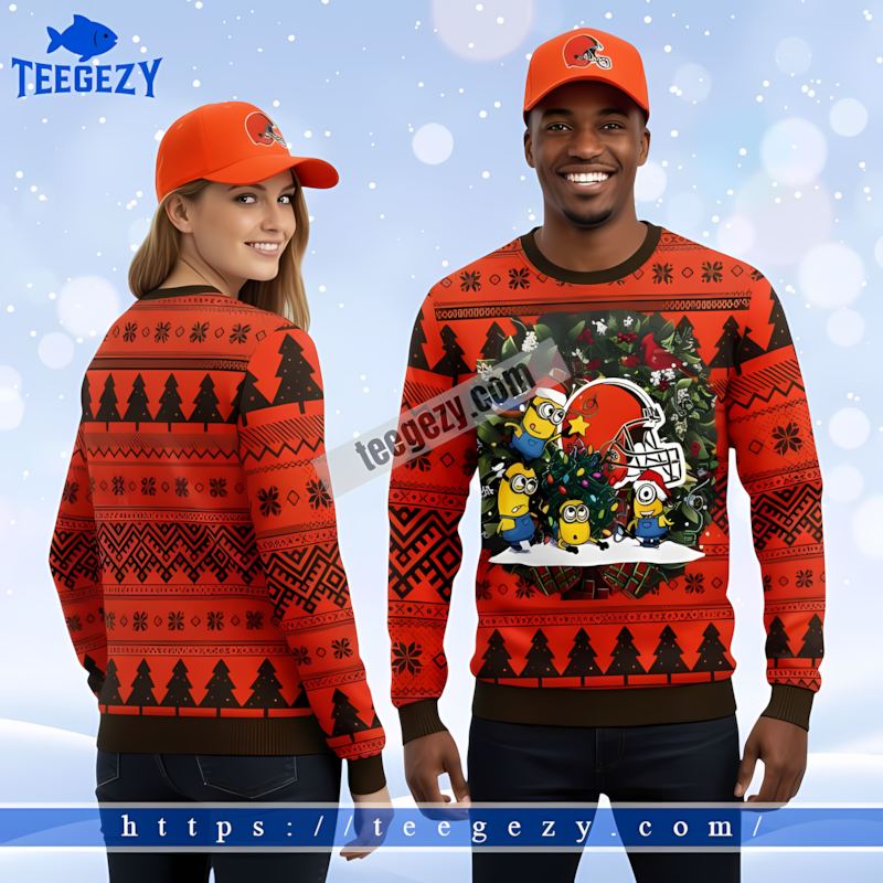 Santa Minion Cleveland Browns Orange Black Best Christmas Sweaters Santa Minion Cleveland Browns Orange Black Best Christmas Sweaters