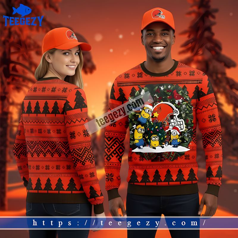 Santa Minion Cleveland Browns Orange Black Best Christmas Sweaters Santa Minion Cleveland Browns Orange Black Best Christmas Sweaters