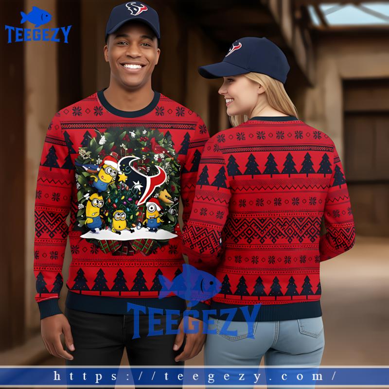 Santa Minion Houston Texans Red Black Party Ugly Christmas Sweater