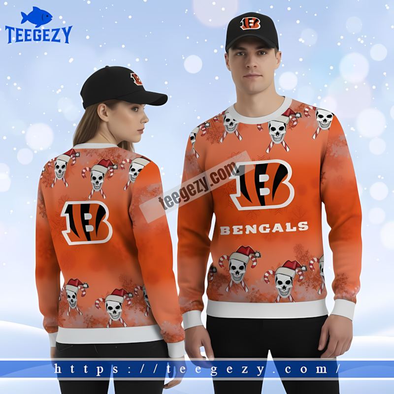 Skull Candy Cincinnati Bengals White Orange Christmas Sweater Women Skull Candy Cincinnati Bengals White Orange Christmas Sweater Women