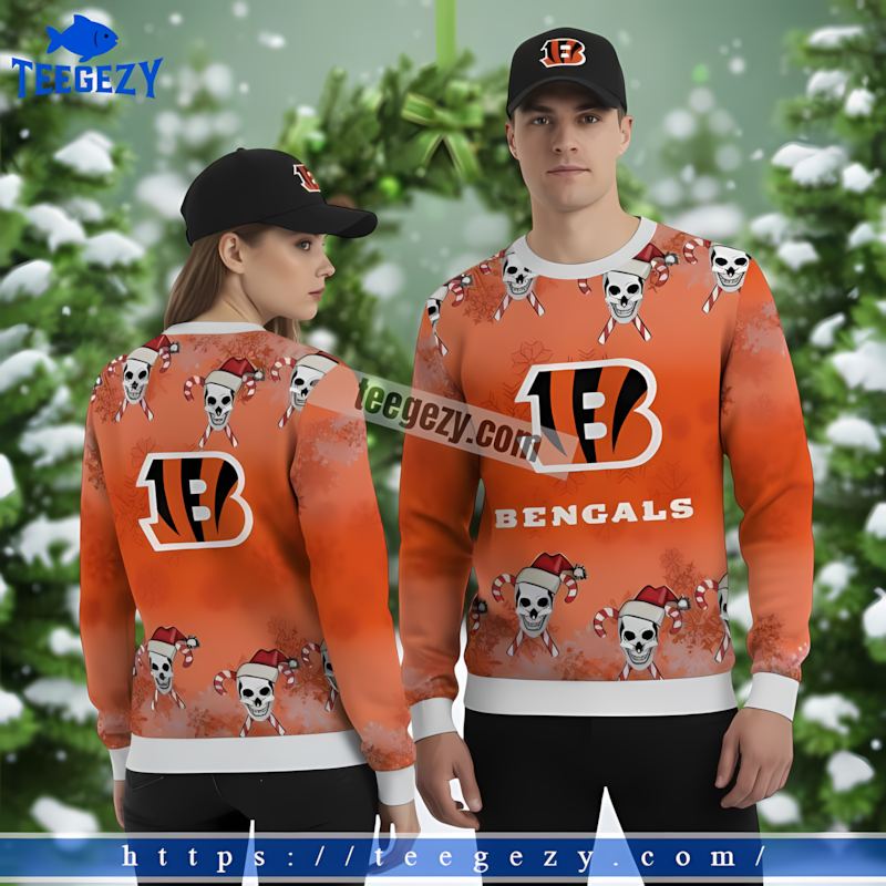 Skull Candy Cincinnati Bengals White Orange Christmas Sweater Women Skull Candy Cincinnati Bengals White Orange Christmas Sweater Women