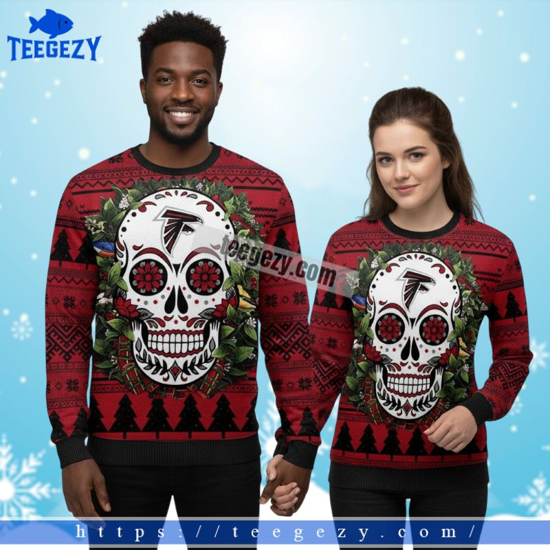 Skull Floral Atlanta Falcons Wreath Red Family Ugly Sweater Skull Floral Atlanta Falcons Wreath Red Family Ugly Sweater