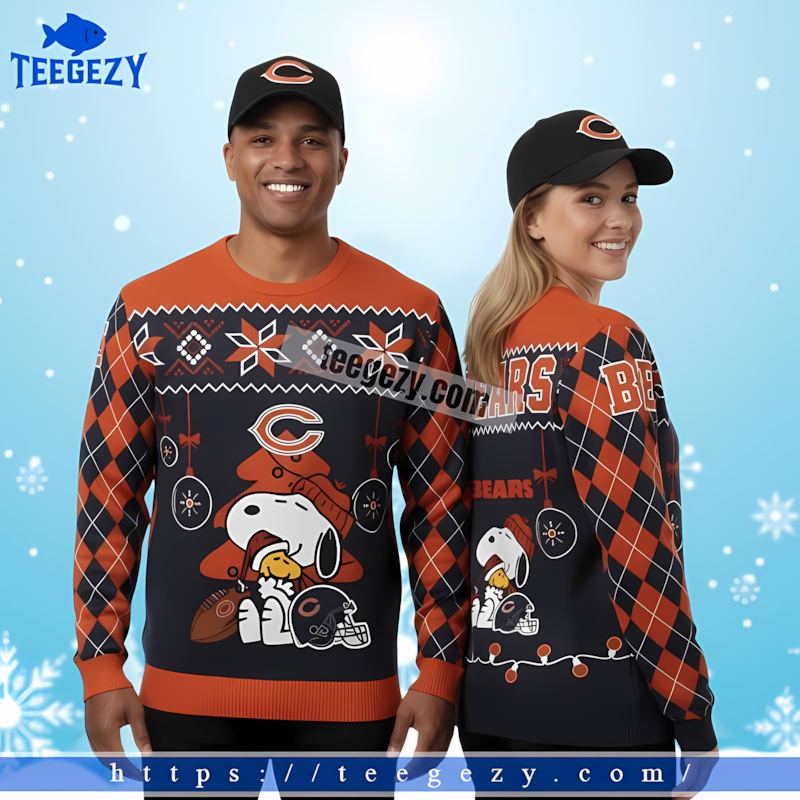 Snoopy Hug Woodstock Chicago Bears Blue Orange Ugly Sweater Christmas Party Snoopy Hug Woodstock Chicago Bears Blue Orange Ugly Sweater Christmas Party