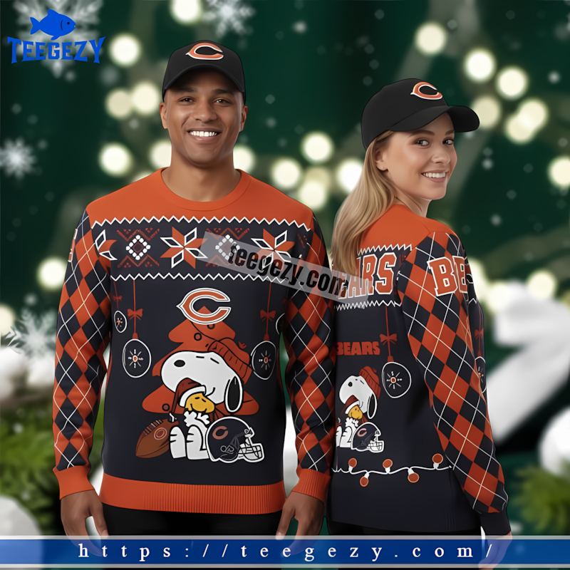 Snoopy Hug Woodstock Chicago Bears Blue Orange Ugly Sweater Christmas Party Snoopy Hug Woodstock Chicago Bears Blue Orange Ugly Sweater Christmas Party