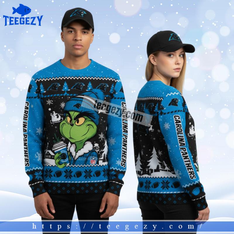 The Grinch Coffee Carolina Panthers Blue Christmas Ugly Sweater The Grinch Coffee Carolina Panthers Blue Christmas Ugly Sweater