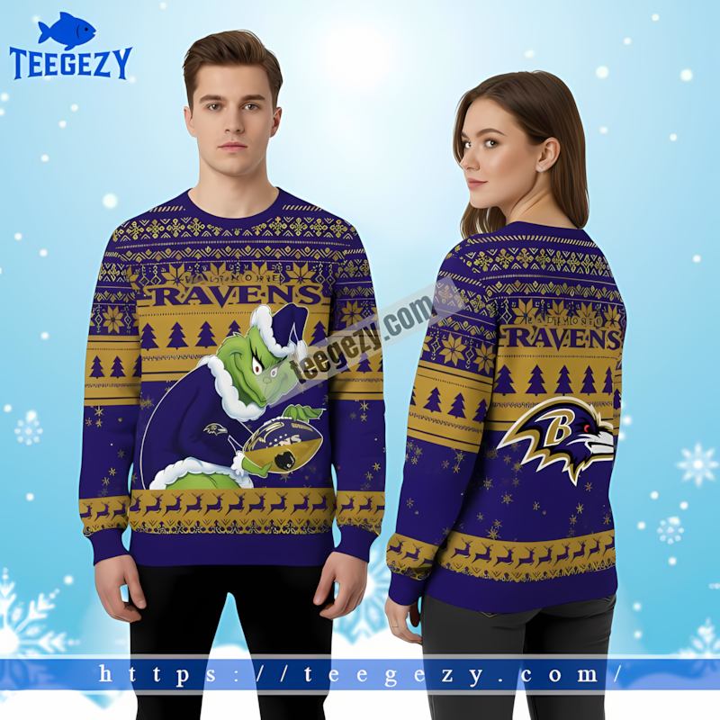The Grinch Stole Baltimore Ravens Ball Purple Ladies Xmas Ugly Sweater The Grinch Stole Baltimore Ravens Ball Purple Ladies Xmas Ugly Sweater