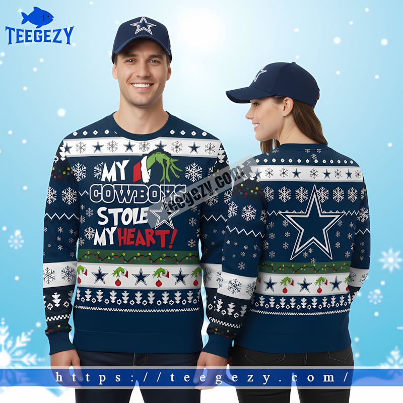 The Grinch Stole My Heart Dallas Cowboys Xmas Ugly Sweater Blue The Grinch Stole My Heart Dallas Cowboys Xmas Ugly Sweater Blue