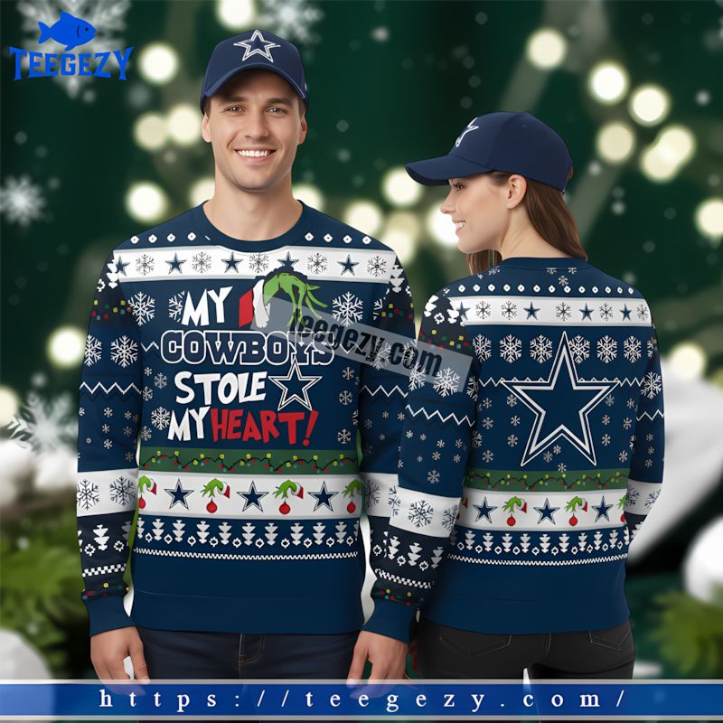 The Grinch Stole My Heart Dallas Cowboys Xmas Ugly Sweater Blue The Grinch Stole My Heart Dallas Cowboys Xmas Ugly Sweater Blue