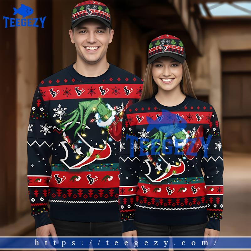 The Hand Houston Texans Black Red Mens Ugly Christmas Sweater