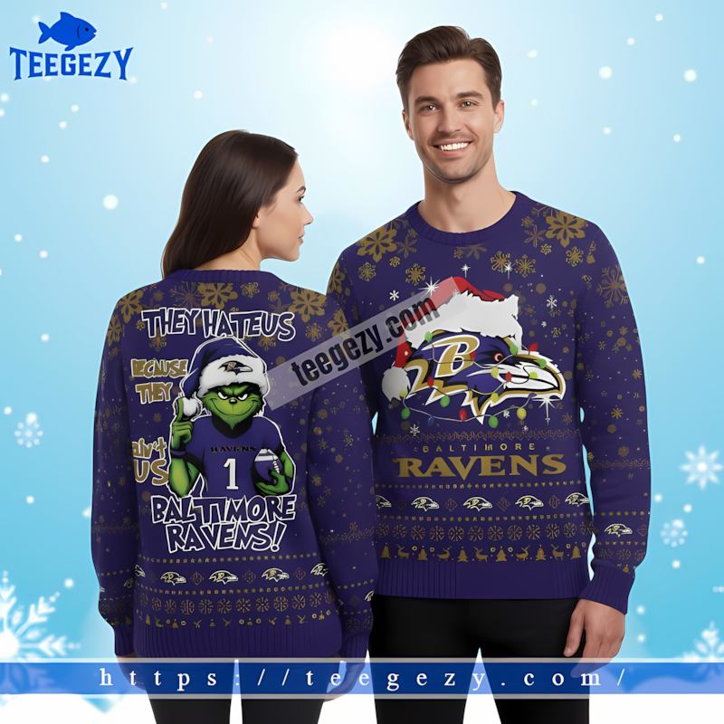 They Hate Us Baltimore Ravens Grinch Purple Vintage Ugly Sweater They Hate Us Baltimore Ravens Grinch Purple Vintage Ugly Sweater