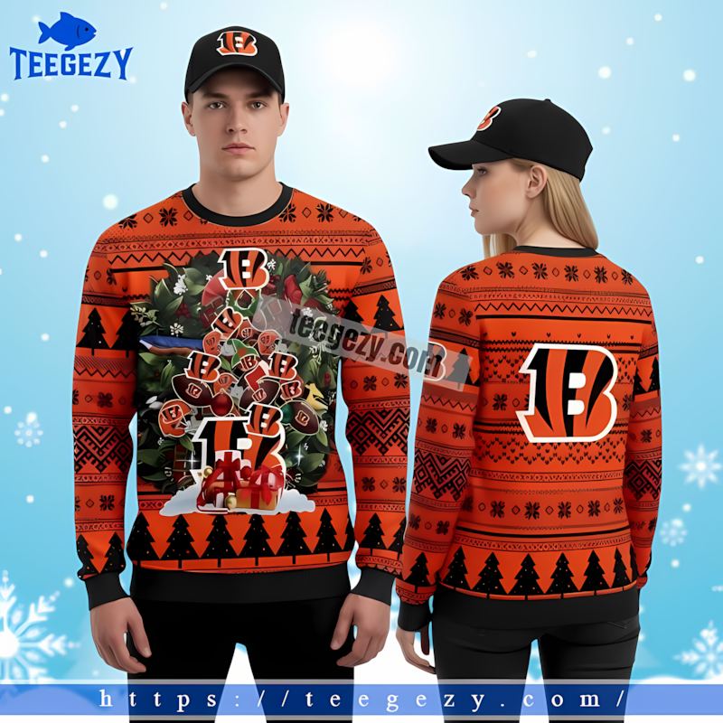 Tree Christmas Cincinnati Bengals Black Orange Ugly Sweater Womens Tree Christmas Cincinnati Bengals Black Orange Ugly Sweater Womens