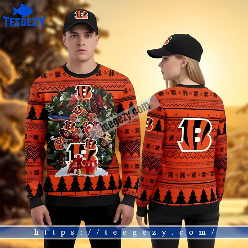 Tree Christmas Cincinnati Bengals Black Orange Ugly Sweater Womens Tree Christmas Cincinnati Bengals Black Orange Ugly Sweater Womens