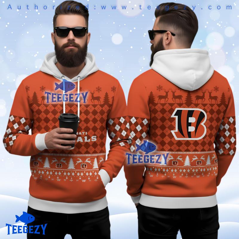Cincinnati Bengals Argyle Reindeer 3D Ugly Hoodie Youth Cincinnati Bengals Argyle Reindeer 3D Ugly Hoodie Youth