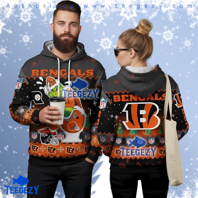 Cincinnati Bengals Grinch Naughty 3D Ugly Hoodie Zipper Cincinnati Bengals Grinch Naughty 3D Ugly Hoodie Zipper