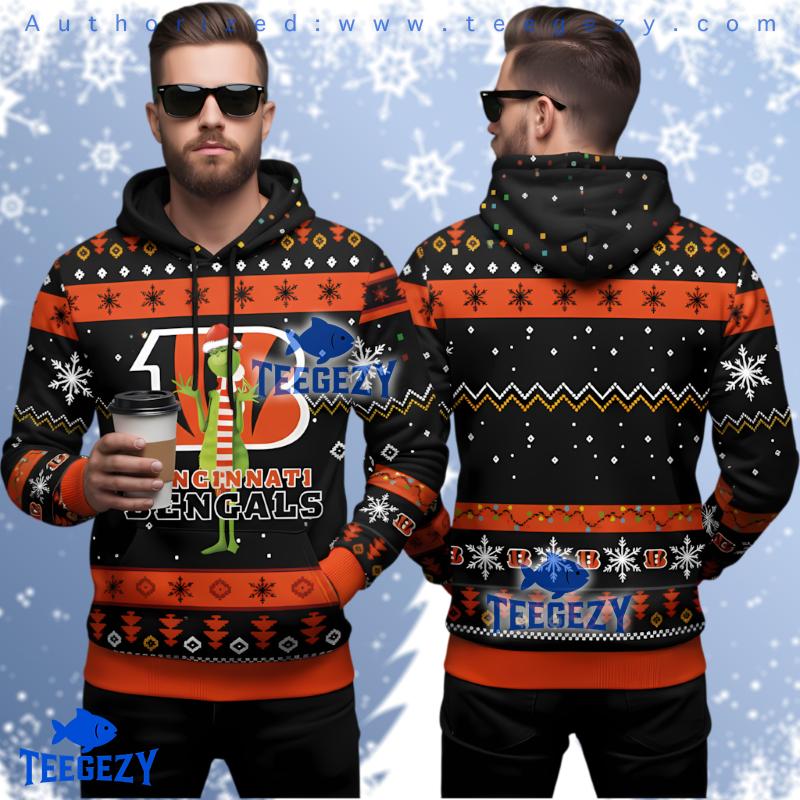 Cincinnati Bengals Grinch Santa 3D Ugly Hoodie Women Cincinnati Bengals Grinch Santa 3D Ugly Hoodie Women