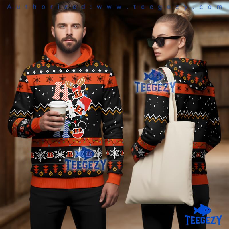Cincinnati Bengals Hohoho Mickey 3D Ugly Pullover Hoodie Cincinnati Bengals Hohoho Mickey 3D Ugly Pullover Hoodie