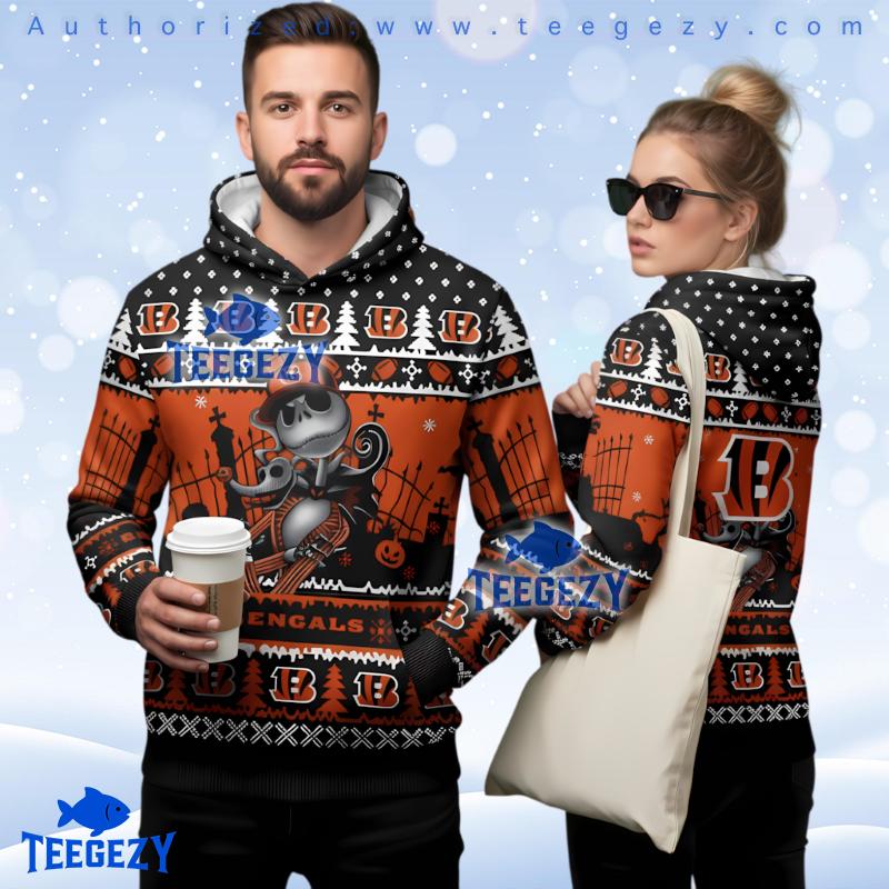 Cincinnati Bengals Jack Skellington Zero 3D Ugly Hoodie Women Cincinnati Bengals Jack Skellington Zero 3D Ugly Hoodie Women