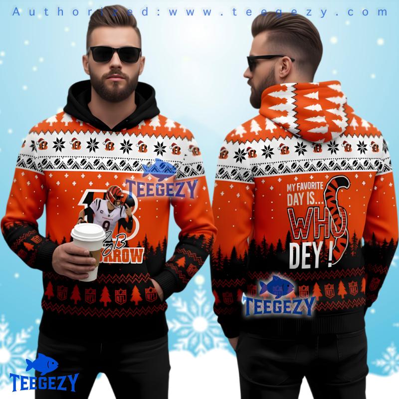 Cincinnati Bengals Joe Burrow Who Dey 3D Ugly Hoodie Zipper Cincinnati Bengals Joe Burrow Who Dey 3D Ugly Hoodie Zipper