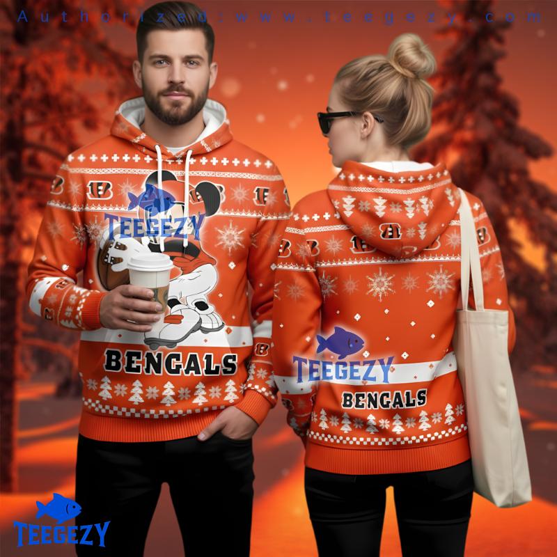 Cincinnati Bengals Mickey Mouse Player 3D Ugly Hoodie Men Cincinnati Bengals Mickey Mouse Player 3D Ugly Hoodie Men