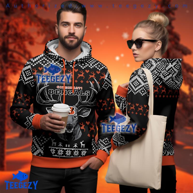 Cincinnati Bengals Reindeer 3D Ugly Hoodie Print