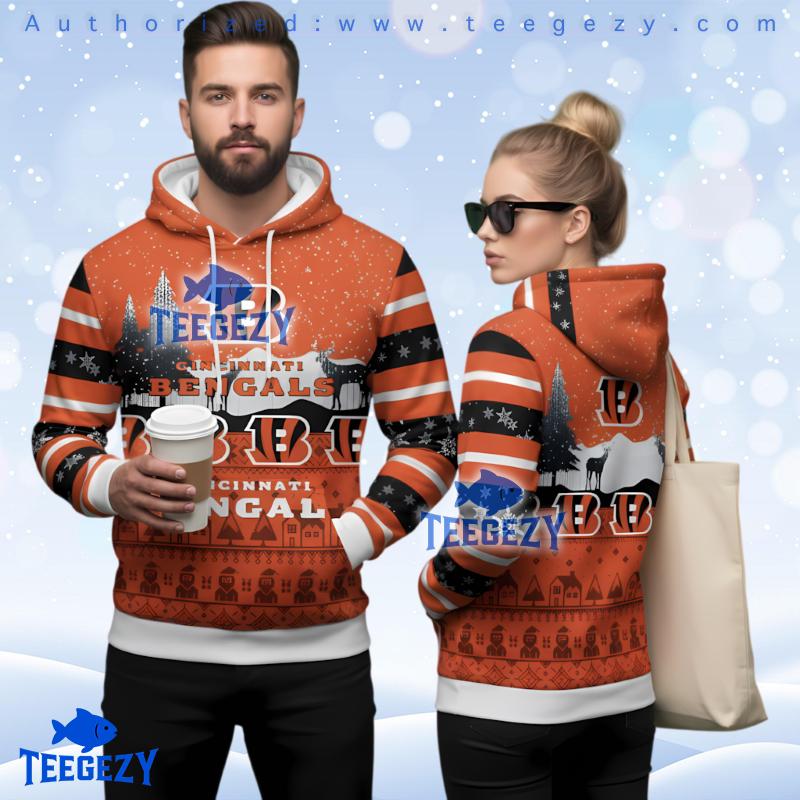 Cincinnati Bengals Reindeer Forest 3D Ugly Hoodie Zipper