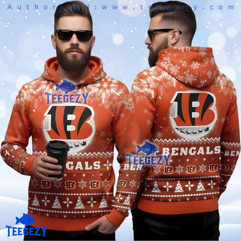 Cincinnati Bengals Reindeer Sleigh 3D Ugly Hoodie Printed