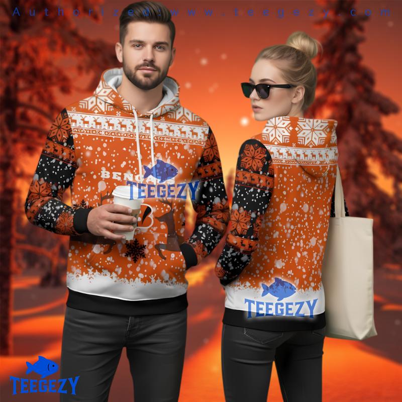 Cincinnati Bengals Reindeer Snowfall 3D Ugly Hoodie Zip Up