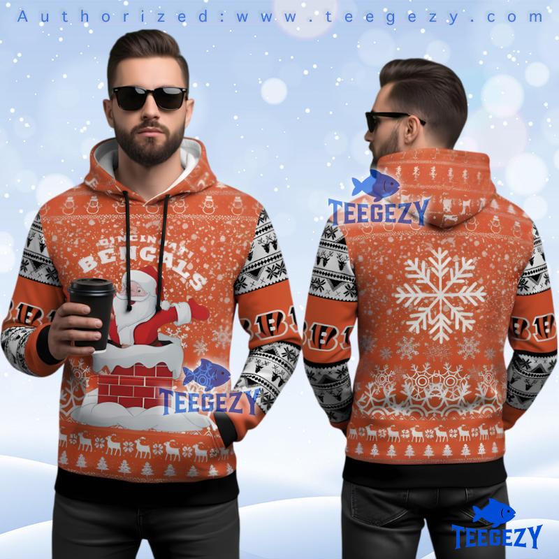 Cincinnati Bengals Santa Claus Chimney 3D Ugly Hoodie Zip Up