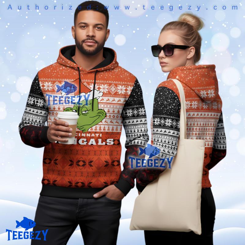 Cincinnati Bengals Santa Grinch 3D Ugly Hoodie Men