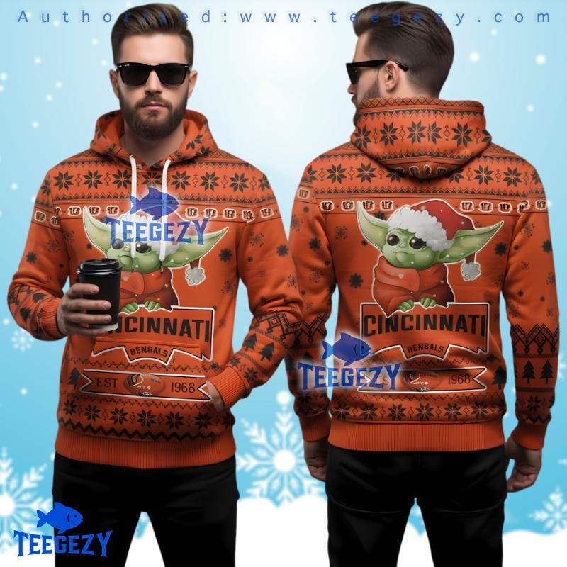 Cincinnati Bengals Santa Grogu 3D Ugly Hoodie Printed