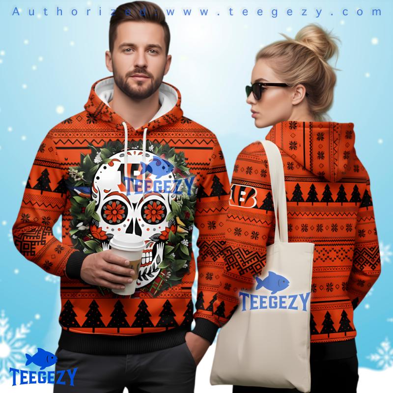 Cincinnati Bengals Skull Flower 3D Ugly Hoodie Zipper