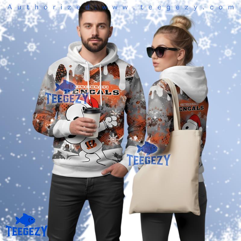Cincinnati Bengals Snoopy Holiday Drip 3D Ugly Hoodie Printed