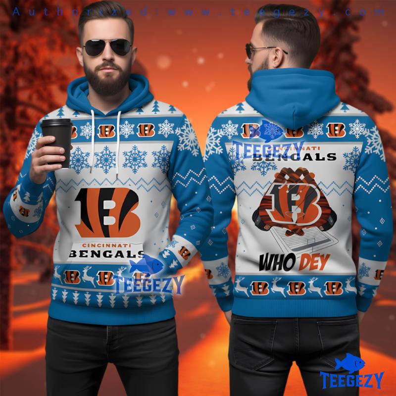 Cincinnati Bengals Who Dey Blue 3D Ugly Hoodie Youth