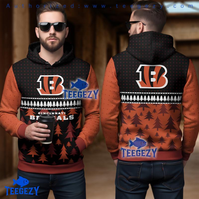 Cincinnati Bengals Xmas Tree 3D Ugly Hoodie Zip Up