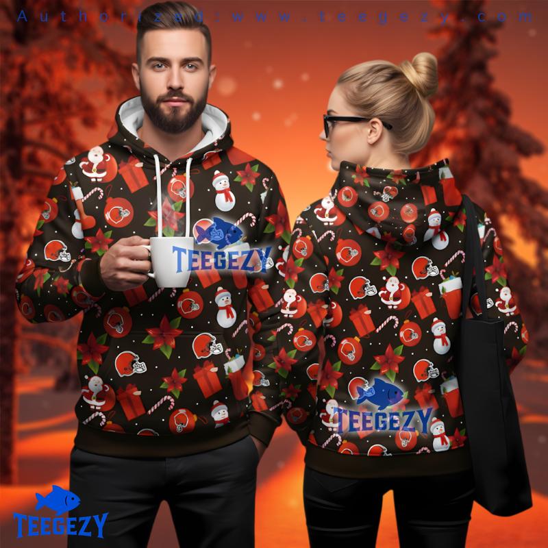 Cleveland Browns Christmas Pattern Santa Snowman Ugly 3D Hoodie
