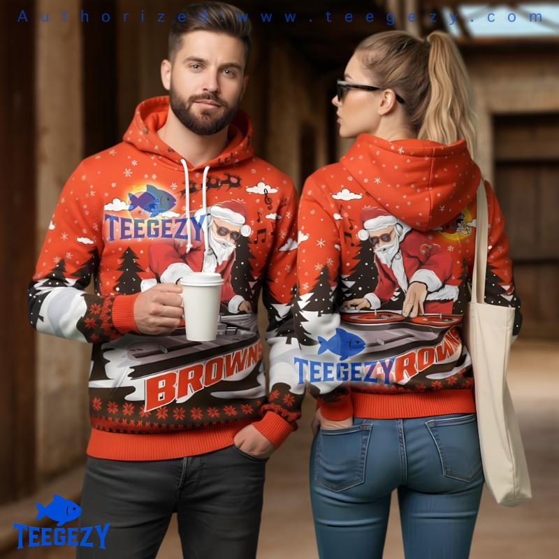 Cleveland Browns Dj Santa 3D Ugly Hoodie For Winter