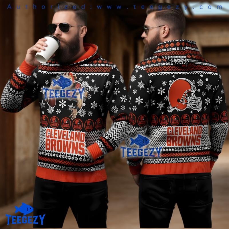 Cleveland Browns Football Helmet Ugly Christmas Hoodie Black Orange