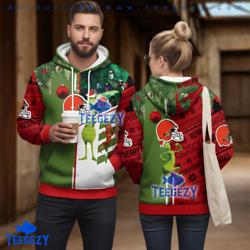 Cleveland Browns Grinch And Scooby Doo Ugly Christmas 3D Hoodie