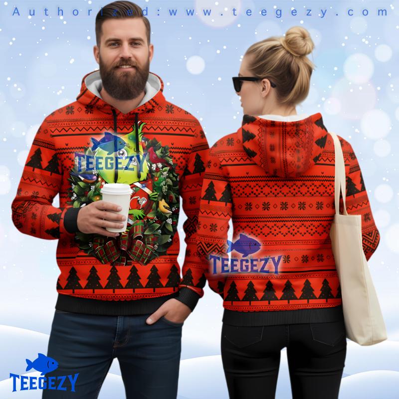 Cleveland Browns Grinch Christmas Wreath 3D Ugly Hoodie