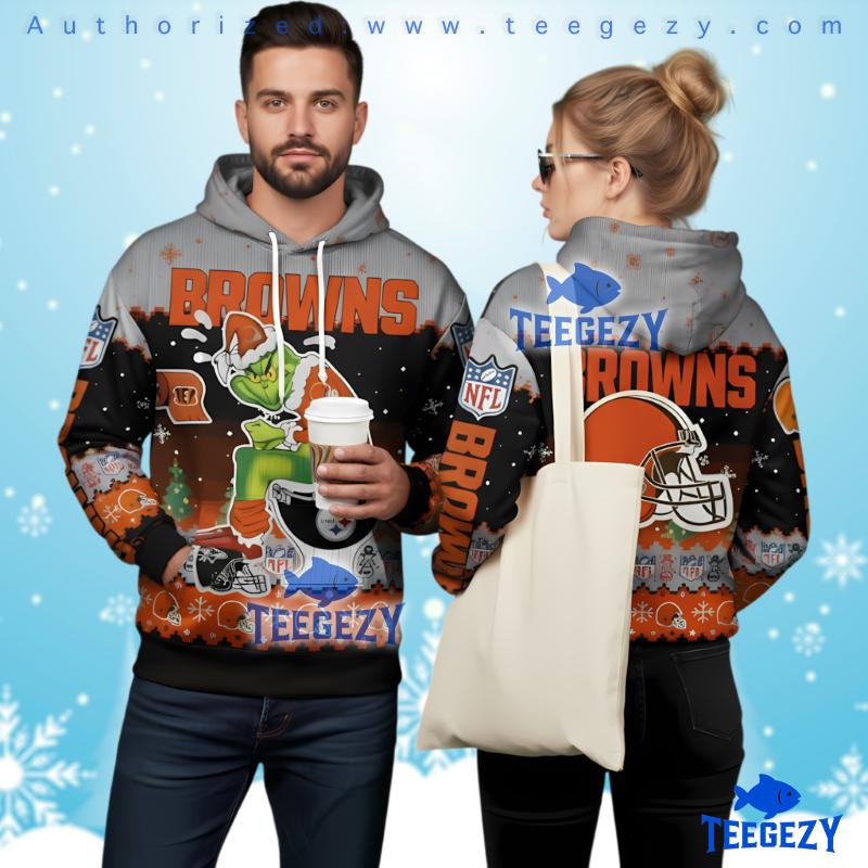 Cleveland Browns Grinch Dawg Pound 3D Ugly Hoodie Christmas