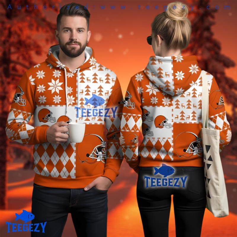Cleveland Browns Helmet Argyle Pattern Christmas 3D Ugly Hoodie