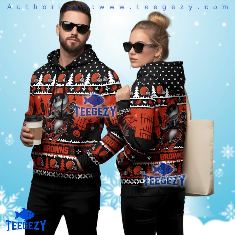 Cleveland Browns Jack Skellington Funny 3D Ugly Hoodie