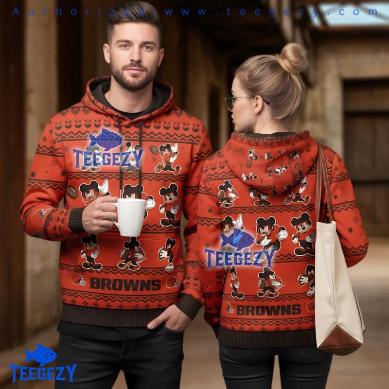 Cleveland Browns Mickey Mouse 3D Ugly Hoodie For Fan