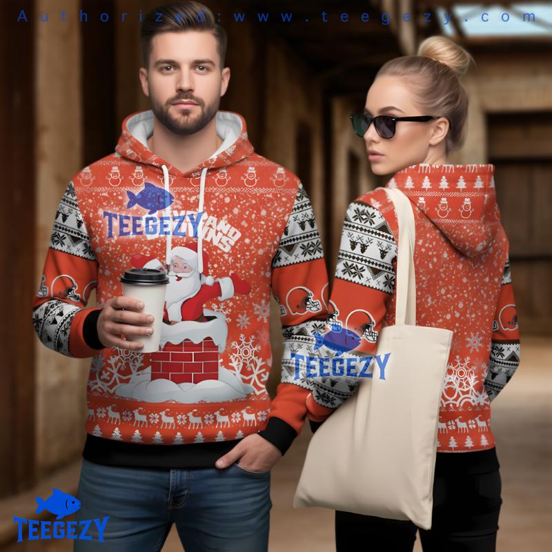 Cleveland Browns Santa Claus Chimney 3D Ugly Hoodie Cleveland Browns Santa Claus Chimney 3D Ugly Hoodie
