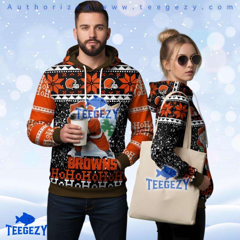 Cleveland Browns Santa Claus Ho Ho Ho Ugly Christmas 3D Hoodie Cleveland Browns Santa Claus Ho Ho Ho Ugly Christmas 3D Hoodie