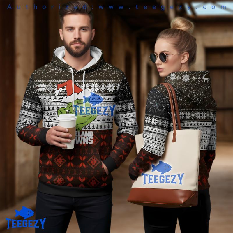 Cleveland Browns Santa Grinch 3D Ugly Hoodie Cleveland Browns Santa Grinch 3D Ugly Hoodie